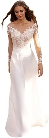 Long Sleeve Wedding Dresses for Bride Mermaid Boho Lace Ball Gown A-line Tulle Bridal Dress for Bride