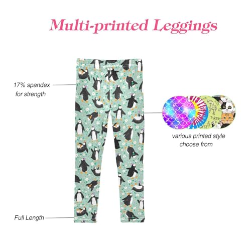 CaTaKu Girls Leggings Penguins Cute Floral Leggings for Girls Kids Athletic Workout Yoga Pants Size 4-10T4