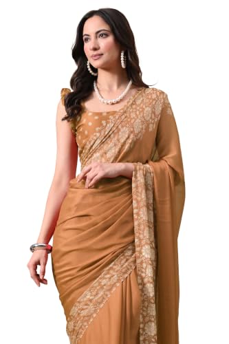 Image of MIRCHI FASHION Women Saree | Chiffon Chevron Zig Zag Printed Office Wear Sari with Blouse
