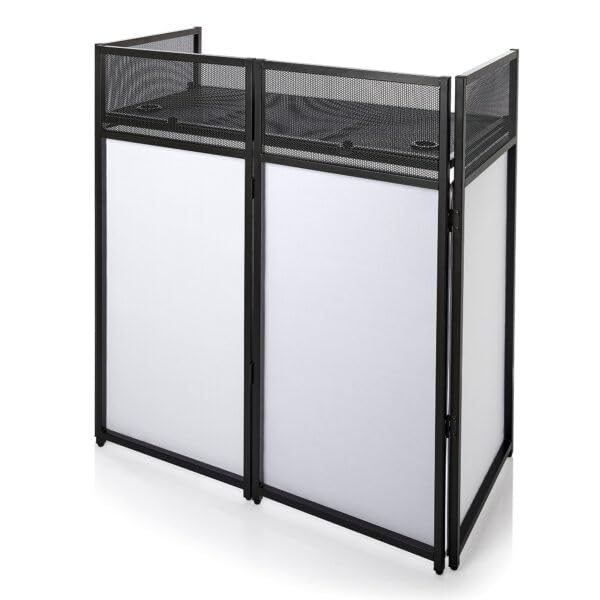 Bespeco DJTABM - Tavolo da DJ pieghevole in acciaio con borsa di trasporto. Piedini livellanti. Include copertura per facciata bianca e nera