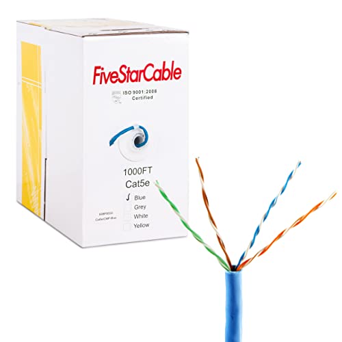 Fivestarcable Cat5E Cmp 1000Ft Plenum Cable Utp 24 Awg Solid Fire Shielded Cmp- Rated Twisted Pair 350Mhz Lan Network Wire, Bulk Ethernet Cable, Blue With Eia/Tia Standards By Etl And Csa-Listed #TOP24