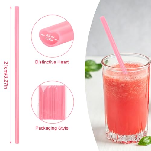 50 pitillos desechables en forma de corazón rosa miniatura 2