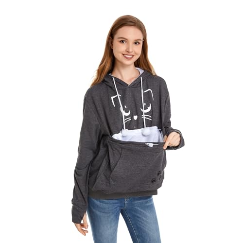 LINYUCHEN Cat Dog Pouch Hoodie Large Pet Pouch Sweatshirt Puppy Kitten Holder Carrier Pullover Top for Women