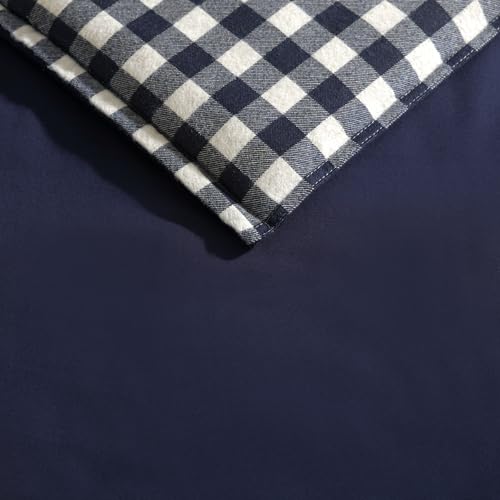 Image of Eddie Bauer - Twin Comforter Set with Sham, Cotton Reversible Bedding, Medium Weight All-Season, Dorm Room Essentials, Kingston Navy