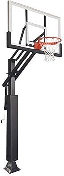 Game Changer in-Ground Adjustable Basketball Goal Hoop with 60" Glass Backboard System for Outdoor Basketball Courts with Post & Backboard Pad