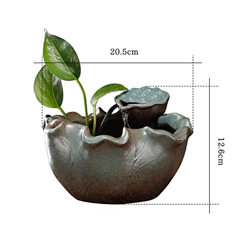 Fuente de agua de mesa de hoja de loto de cerámica china artesanal 3