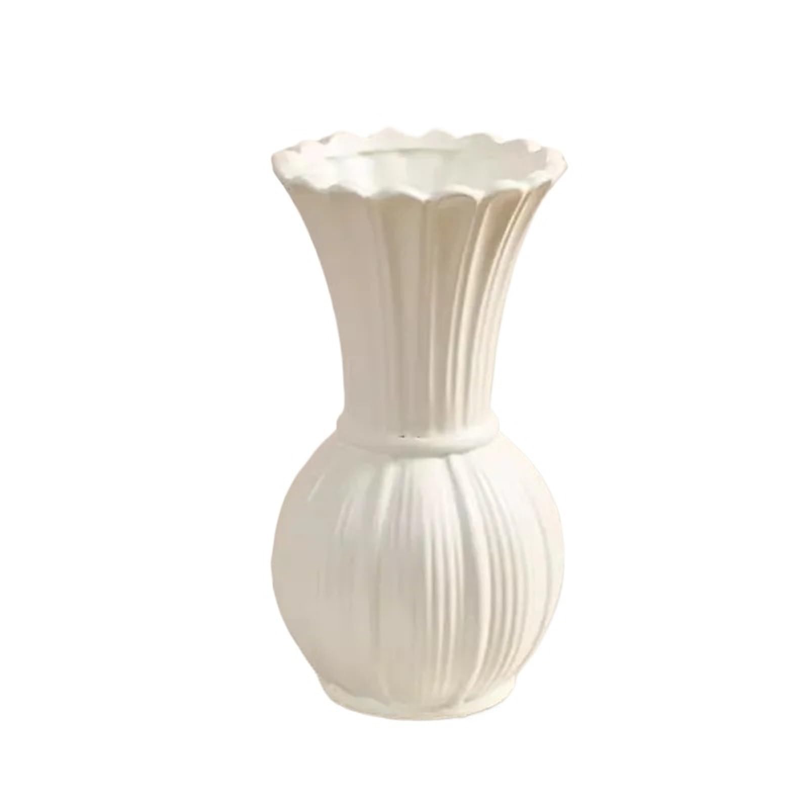 Geometric Vase Painted Cream Style Ceramic Vase With Advanced Sense Of Water-based Rose Flower Arrangement, Retro Livin(White 25.5 * 13.5cm)