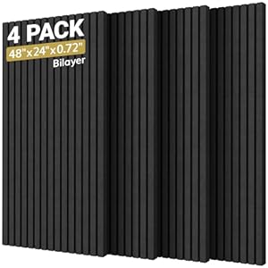 TONOR 4-Pack Bilayer Acoustic Panels Large Self-adhesive, 48” * 24” * 0.72” Adhesive Wall Panel, Large Soundproof Tiles for Echo Absorbtion, Acoustical Barrier of Polyester Fiber, Black