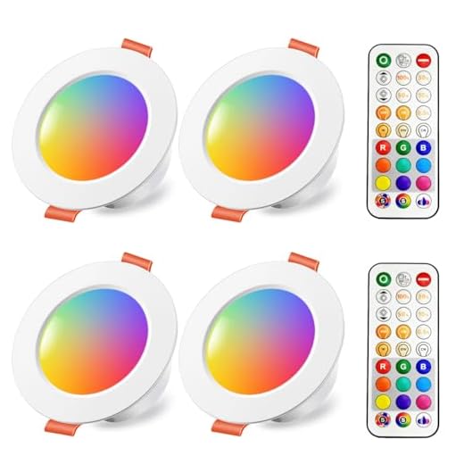 LED Einbaustrahler 8W (ersetzt 60W), RGBW mit Fernbedienung Rund Deckenspots IP44 Warmweiß 2700K Einbauleuchte RGB Farbwechsel Farbige Dimmbare ultra Flach (4er-Pack)
