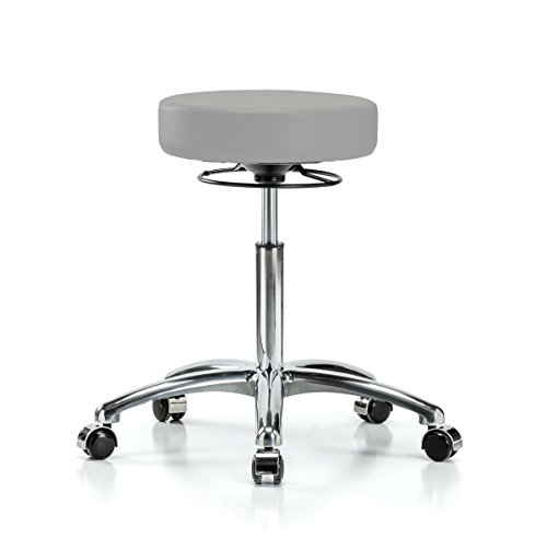 Image of Perch Chrome 360 Degree Height Adjustable Swivel Stool | Medium Bench Height 20.5-28 inch | Grey Vinyl