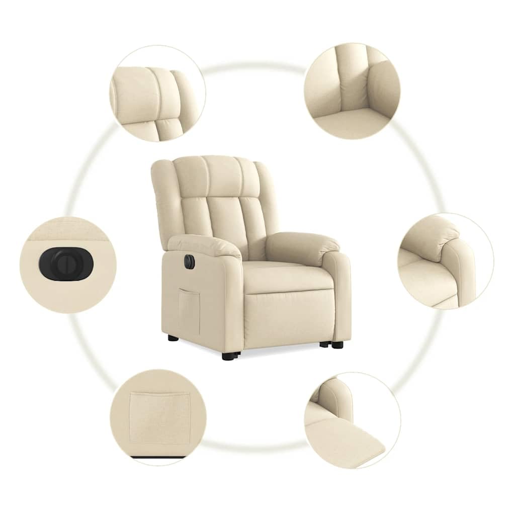 Elektrischer Relaxsessel Creme 78x92x98 cm mit Aufstehhilfe & Liegefunktion bis 135° Bequemer Lesesessel aus Stoff für Wohnzimmer Schlafzimmer und Seniorengerechtes Sitzen