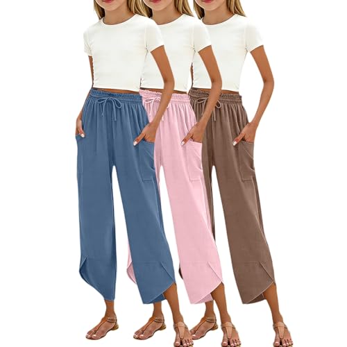 Pantalones de lino para niñas que buscan comodidad elástica sin rozaduras pack de 3