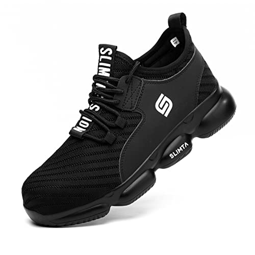 SLIMTA Safety Shoes for Men Women Steel Toe Boots Non-Slip Lightweight Breathable Sneakers Puncture Proof Protective Industrial Shoes (Black EU Footwear Size System Adult Numeric Medium 41)