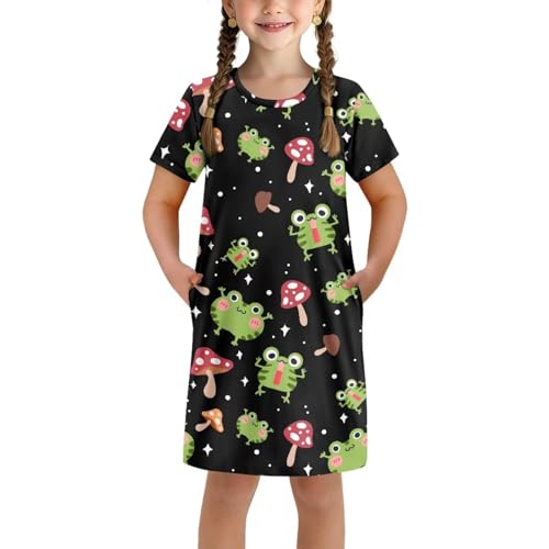 Girls Short Sleeve Dress Summer T-Shirt Dress for Kids Toddler 3-14Y Cute Clothes Home Playwear with Pockets2