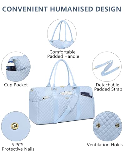 Image of Women Weekender Travel Duffle Bag: Travel Duffel Overnight Bags with Shoe Compartment Large Carry on Tote with Toiletry Bag Weekend Traveling Yoga Gym Hospital Bag for Women with Wet Pocket Light Blue