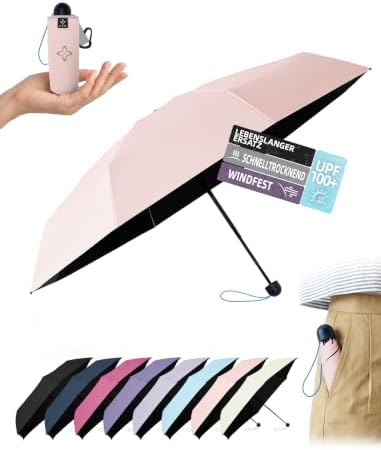 LILAC Mini Reise-Regenschirm, Kühlender UV-Schutz, leicht & kompakt | Mit UPF 100+ Sonnenschutz und Neopren-Tasche, ideal für Handtasche, Rucksack, Schule & Reisen - für Damen, Her