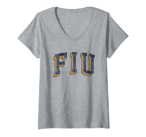 Womens Florida International Golden Panthers Retro Arch V-Neck T-Shirt