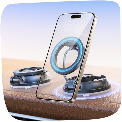 【2026 Newest】SUPERONE for Magsafe Car Mount Suction Cup,【Strongest Suction, 70% Less Spcae】Magnetic Car Phone Holder, Vacuum Phone Mount Foldable Car Accessories for iPhone 17 Pro Max/16/15/14/13/12