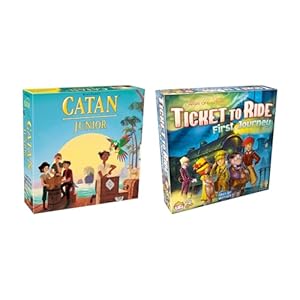 CATAN Junior & Ticket to Ride First Journey Board Game Bundle – Fun Strategy Games for Kids, Ages 6+, 2-4 Players, Family-Friendly Adventure