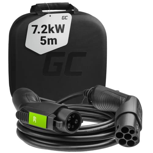 Green Cell C&acirc;ble de Charge GC Type 1 pour Voitures &eacute;lectriques EV PHEV 7,2 KW 32 A Type 1 vers Type 2 5 m&egrave;tres 1 Phase Compatible avec Toyota Prius, Fiat 500, Nissan Leaf