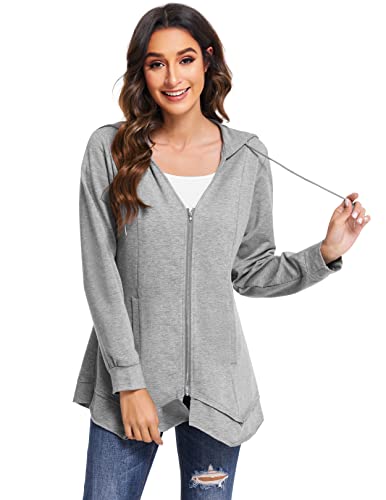 Zeagoo Women's Casual Zip Up Hoodies Long Tunic Sweatshirts Jackets Fashion Plus Size Hoodie Grey #TOP2