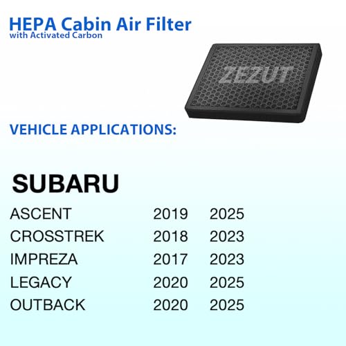 Cabin Air Filter CF12436 Fits 2019-2025 Subaru Ascent, 2018-2023 Crosstrek, 2017-2023 Impreza, 2020-2025 Legacy, 2020-2025 Outback, Durable and sturdy, Honeycomb Structured Activated Carbon(1 PACK)