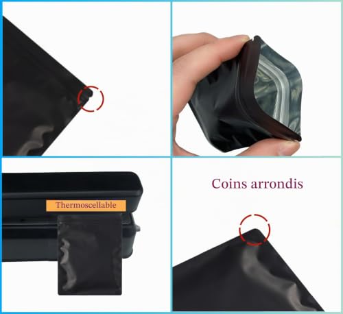 Rimiko 50 Pcs Sachets Zip Refermables Opaques, Pochettes Mylar Alimentaire avec Couleur Mate, Pochons Zip Hermétiques pour Vente au Détail et Stockage des Objets (Noir, 12x20 cm) – vue 3