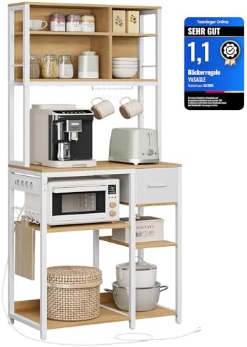 VASAGLE Küchenregal mit Steckdosen, Standregal, 40 x 80 x 180,4 c...