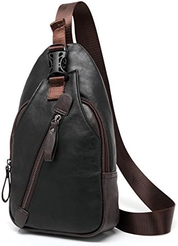 Genlife Cool Men Leather Casual Cross Body Chest Pack Camping Hiking Shoulder Sling Bag (Black)