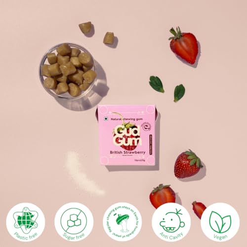 Image of Gud Gum Natural, Plastic Free Chewing Gum Strawberry Flavour No Added Artificial Colours, Flavors & Sweeteners