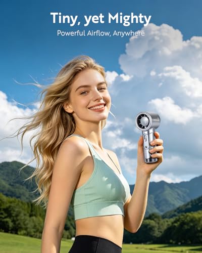 Image of Handheld Portable Fan, Adjustable Speed Powerful Mini Personal Fan, Rechargeable 5000mAh Battery Up to 18 Hours Runtime, Pocket Turbo Fan with Smart LED Display for Travel, Office, Outdoor