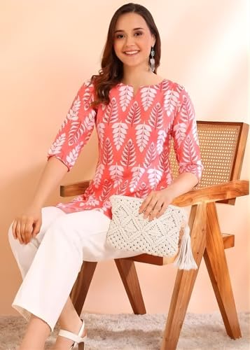 Image of MS VHCK ENTERPRISE Women's Short Kurti in TopsTunic Rayon Cotton Blend | Ladies Ethnic Tunic