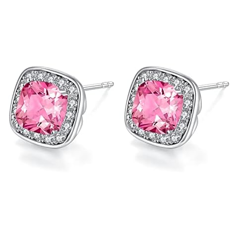 VONSSY Hypoallergenic Gemstone Stud Earrings, Brilliant Cubic Zirconia Crystal Earrings, 925 Silver Posts Nickel Free, Created Diamond Square Earrings Jewelry Gift Cover