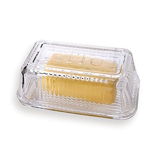 Glass Butter Dish with Lid from 1500 C Tabletop Farm-house Heavy Thick Cover Clear 2-Piece Keeper for Countertop European holder sticks Kitchen Dishwasher Safe