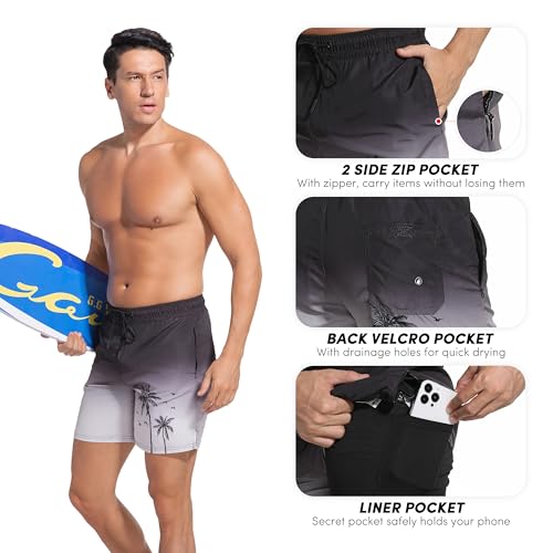 Men's Swim Trunks with Compresssion Liner 7" Swimwear Board Shorts 2-in-1 Bathing Suit with Zipper Pockets3