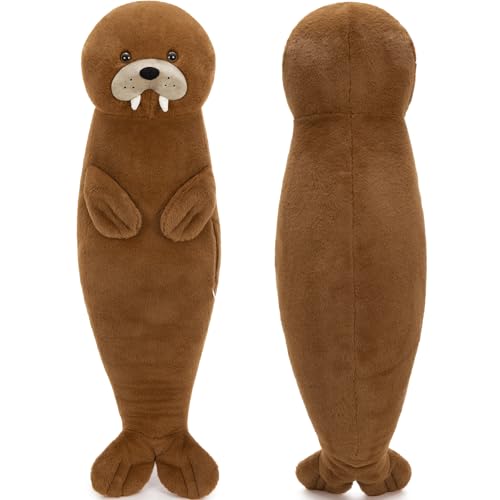 MorisMos Long Walrus Plush Body Pillow 39.3', Cute Walrus Stuffed Animal Cuddly Soft Sleeping Throw Pillow Toy Gift for Kids Girlfriend Birthday Christmas