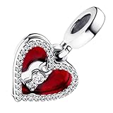 ZURWTCH Red Heart & Keyhole Double Dangle Charm Fit Women Bracelet Necklaces Fashion Gifts 925 Sterling Silver DIY Jewelry (Red Heart & Keyhole Double Dangle Charm 0998)
