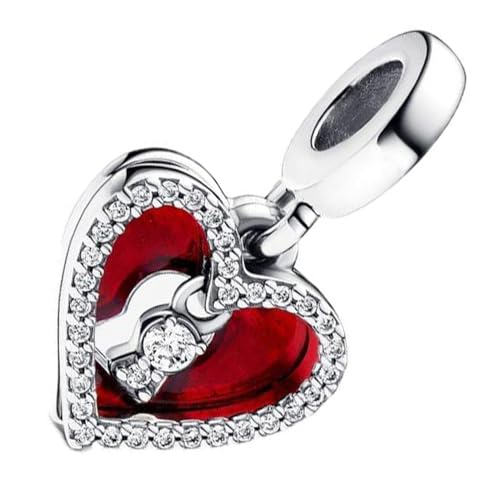 ZURWTCH Red Heart & Keyhole Double Dangle Charm Fit Women Bracelet Necklaces Fashion Gifts 925 Sterling Silver DIY Jewelry (Red Heart & Keyhole Double Dangle Charm 0998)