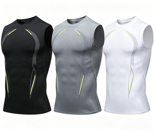 Gilet gainant homme ultra-respirant : lot de 3 débardeurs amincissants pour running et fitness
