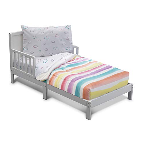 Delta Children 4 Piece Toddler Bedding Set For Girls - Reversible 2-In-1 Comforter - Includes Fitted Comforter To Keep Little Ones Snug, Bottom Sheet, Top Sheet, Pillow Case - Rainbows And Sunshine #TOP3