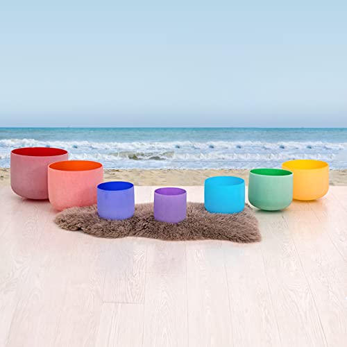 Solshine Set Of 7 Colored Crystal Singing Bowl 6''-12'' For Meditation Sound Healing With 2 Travel Carry Case Bag And Singing Bowl Mallets #TOP3