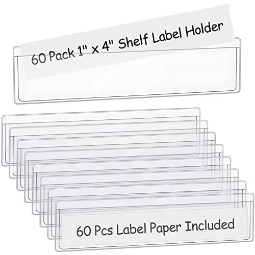 60 Pack 1.2" x 4.3" Self Adhesive Label Holders with 60Pcs Paper ...
