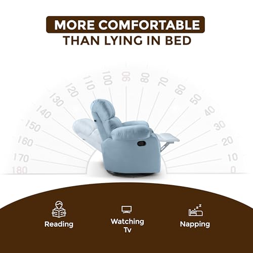 Image of Little NAP Helios Soft Suede Fabric Single Manual Rocking & 360 Revolving Recliner | Padded 1 Seater Aaram Sofa | Relaxing Chair for Home Office Living Bed Room | Sky Blue