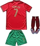 FPF #7 Ronaldo Kids Football Soccer Jersey/Shorts/Socks Kit Youth Sizes (Ronaldo Red, 28 (10-11 Years))