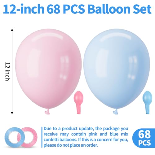 Image of 68Pcs Pink and Blue Latex Balloons, 12 Inch Pink Blue Gender Reveal Balloons for Boy or Girl Gender Reveal Birthday Party Baby Shower Anniversary Decorations.