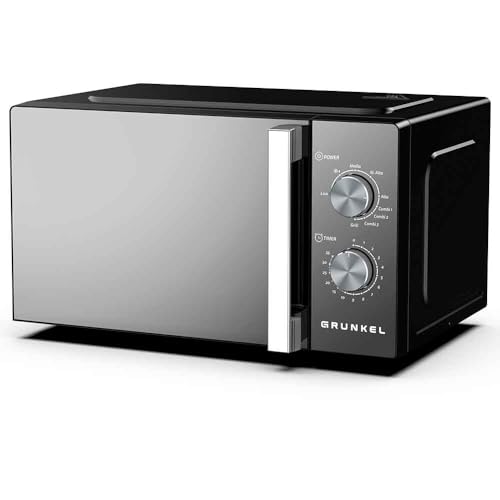 Microondas con grill Grunkel MWG-20ESPEJO de 20 litros y 700w con funcion grill 800w. Temporizador de 35 minutos 5 niveles de potencia y 3 modos combi. Acabado frontal espejo