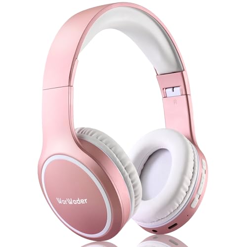 Bluetooth Headphones Over Ear 70H Playtime and 3 EQ Music Modes Wireless Headphones with Microphone HiFi Stereo Foldable Lightweight Headset Deep Bass for Home Office Cellphone PC (Rose Gold)
