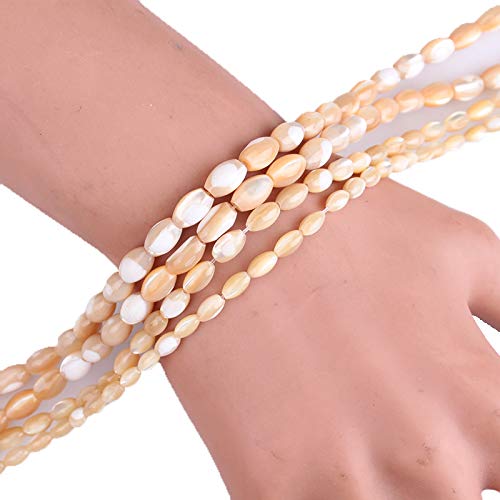 Image of HAAMIIQII 6x9mm Natural Rice Brown Mother of Pearl Shell Beads Loose Gemstone Beads for Jewelry Making Strand 15 Inch (40-44pcs)