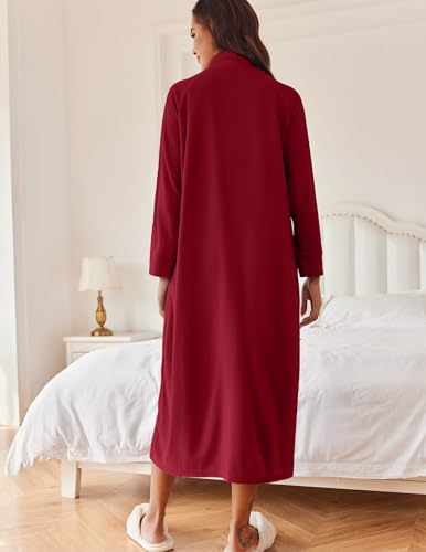 Image of Ekouaer Women Zipper Robe Long Sleeves House Coat Soft Bathrobe Sleepwear with Pockets Housecoat Loungewear