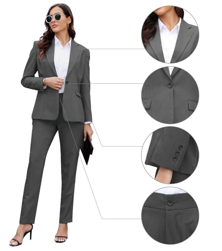 Women's Suit 2 Piece Slim Fit Formal Notched Lapel Lady Solid Work Outfits Casual Blazer Jacket Pants Set for Business Office4